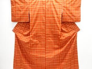 格子織り出し米沢紬着物・道行コートアンサンブル